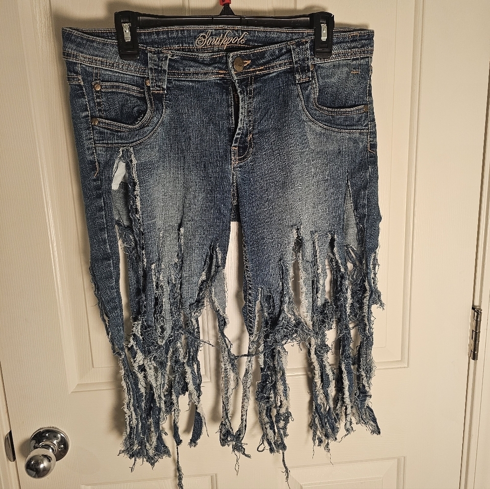 Southpole Womens Street Wear Frindge Jean Shorts Size 11